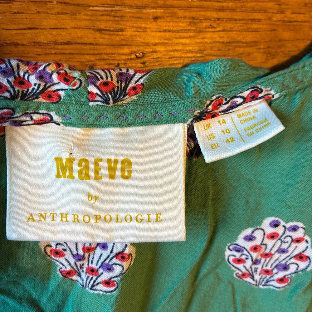 Maeve Anthropologie Green Floral Button-Down Blouse - Picture 2 of 5